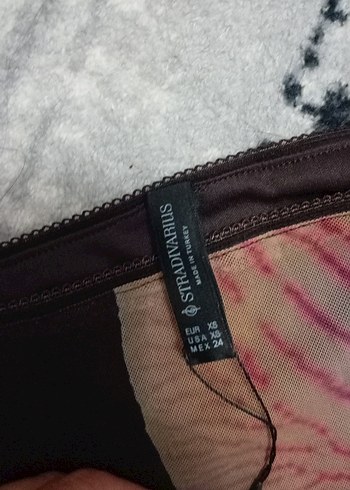 xs Beden Çiçek Desenli Straplez Uzun Mor Etek