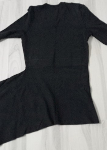 V Yaka Uzun Kollu Siyah Uzun Elbise - Görsel 6