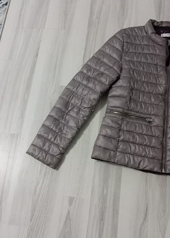 Gri Mini Kadın Fermuarlı Mont - Görsel 4