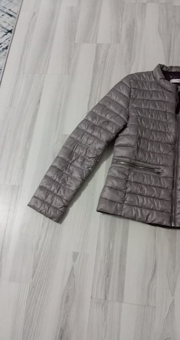 Gri Mini Kadın Fermuarlı Mont - Görsel 4