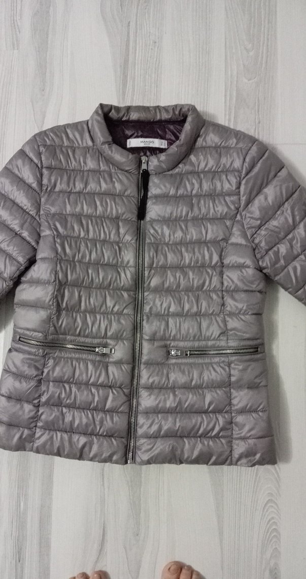 Gri Mini Kadın Fermuarlı Mont - Görsel 2