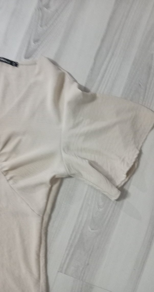 Düğmeli V Yaka Bej Uzun Keten Elbise - Görsel 5