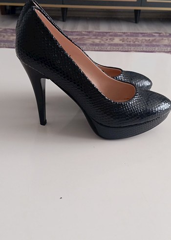 Siyah Yılan Derisi Desenli Topuklu Stiletto - Görsel 3