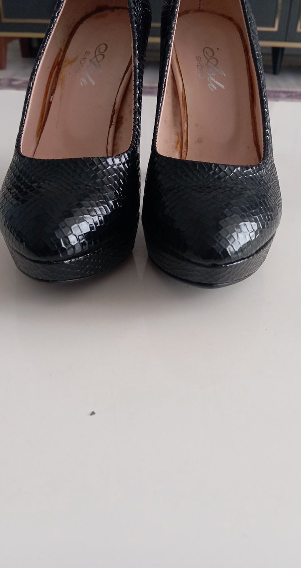 Siyah Yılan Derisi Desenli Topuklu Stiletto - Görsel 2