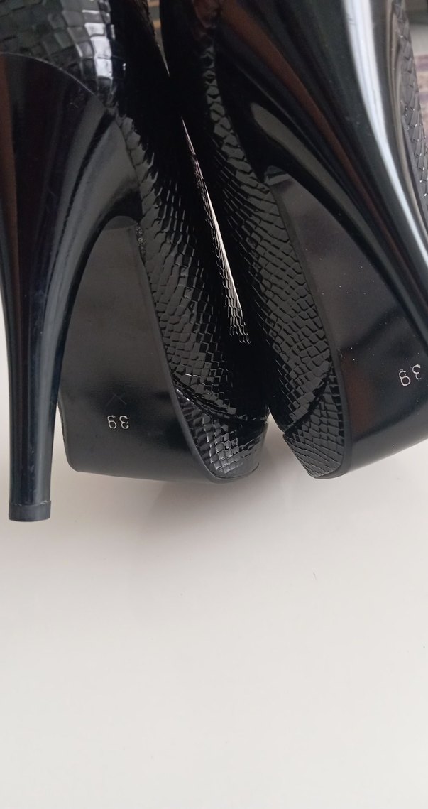 Siyah Yılan Derisi Desenli Topuklu Stiletto - Görsel 5