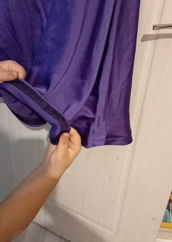 Uzun Mor Saten Elbise - Görsel 6