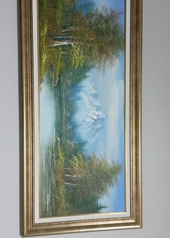 Parlak Altın Çerçeveli Doğa Manzarası Tablosu - Görsel 2