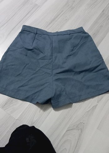 36 Beden Kadın Gri Mini Keten Şort