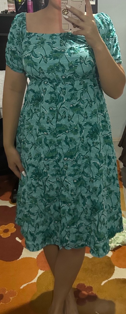 Volanlı Turkuaz elbise - Görsel 3