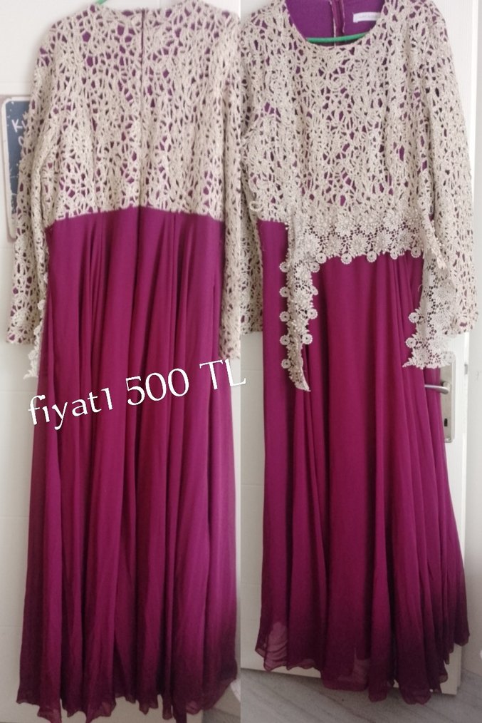 Burgundy Dantel Detaylı Uzun Kadın Elbise - Görsel 2