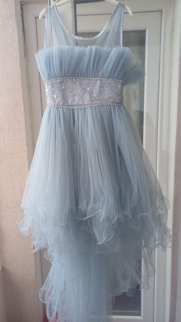 Mavi Straplez Uzun Abiye Elbise - Görsel 4