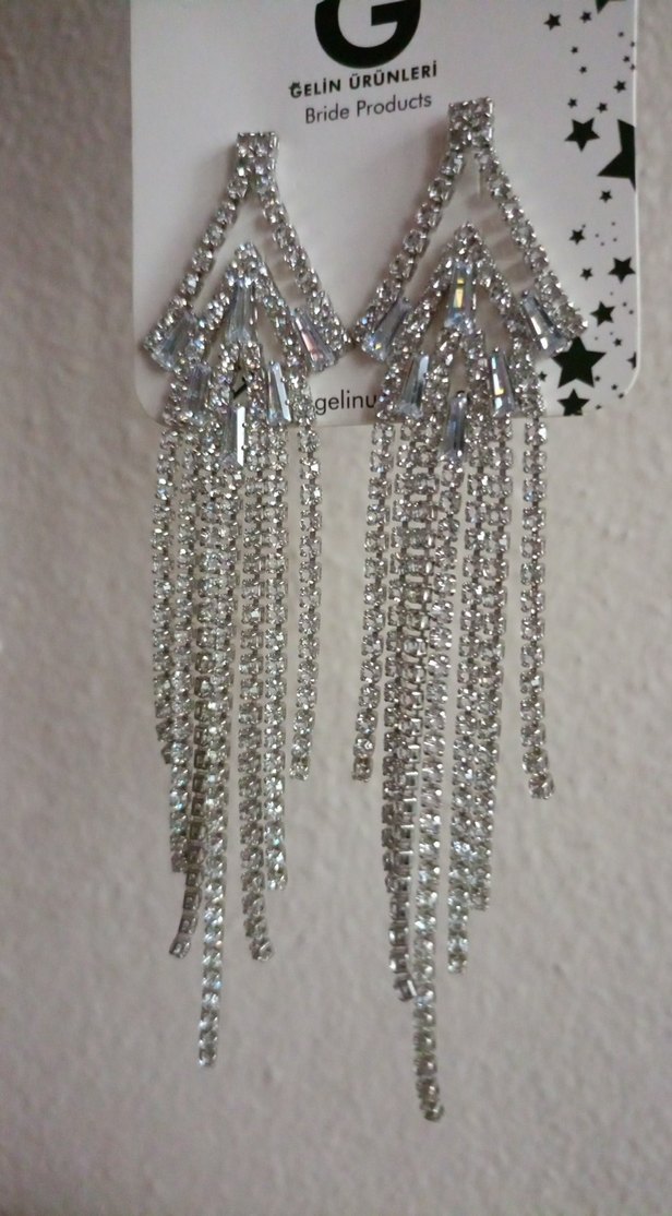 Pırıltılı Zincir Detaylı Midi Küpe - Görsel 3