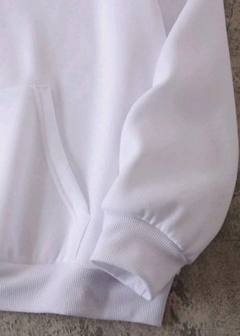 Uni sex Beyaz Kapüşonlu Sweatshirt - Görsel 2