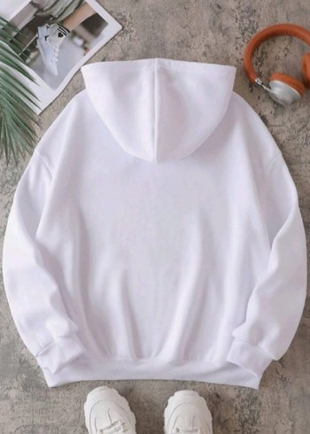 Uni sex Beyaz Kapüşonlu Sweatshirt - Görsel 4