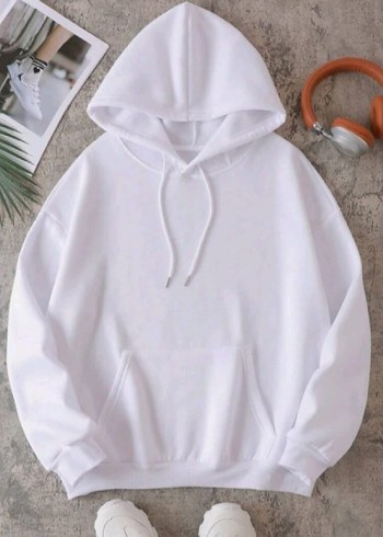 Uni sex Beyaz Kapüşonlu Sweatshirt - Görsel 3