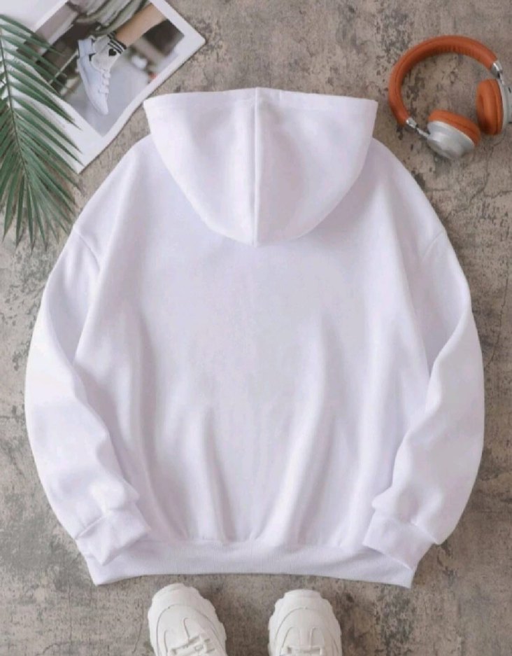 Uni sex Beyaz Kapüşonlu Sweatshirt - Görsel 4
