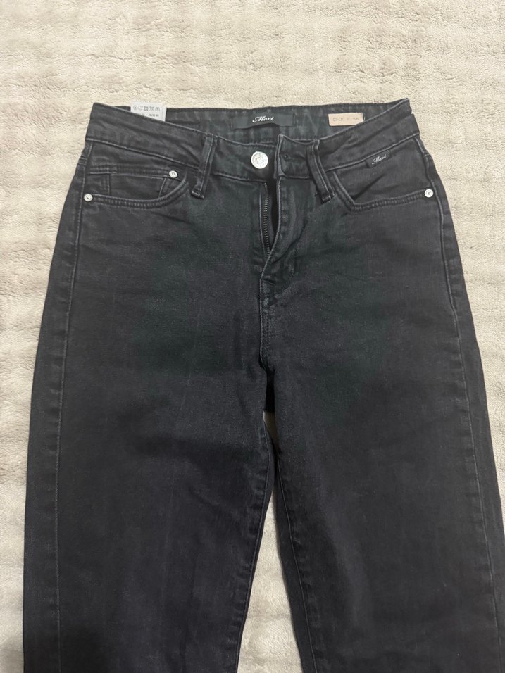 Düğmeli Siyah Kadın Normal Boy Denim Pantolon - Görsel 2