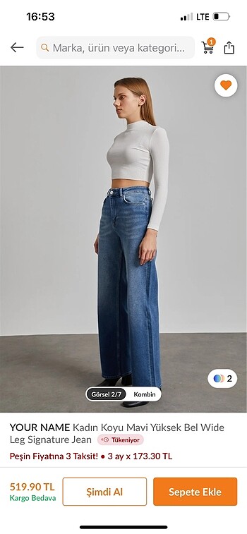 Diğer KOYU MAVİ YÜKSEL BEL WİDE LEG JEANS