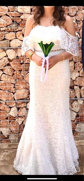 m Beden Beyaz güpürlü nikah elbisesi