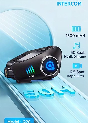 Q28 Kameralı İntercom 32GB SD Kartlı  Motorsiklet Kask Kulaklık - Görsel 6