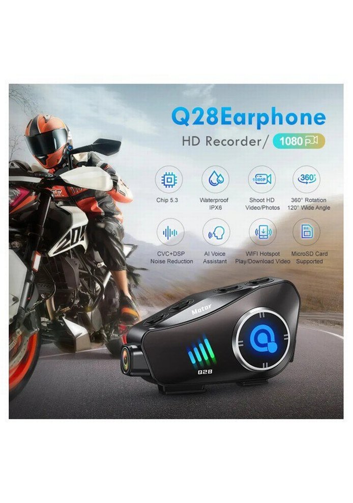 Q28 Kameralı İntercom 32GB SD Kartlı  Motorsiklet Kask Kulaklık - Görsel 5