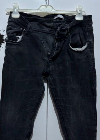 Düğmeli Siyah Bağcıklı Rock Punk Kot - Görsel 2