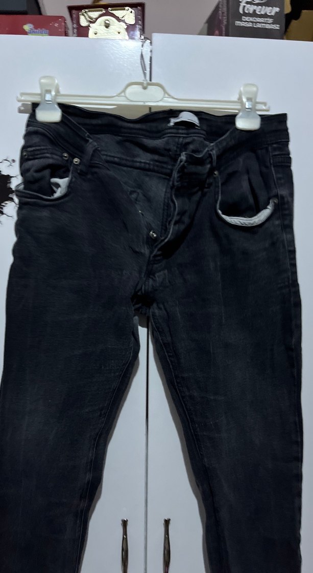 Düğmeli Siyah Bağcıklı Rock Punk Kot - Görsel 2