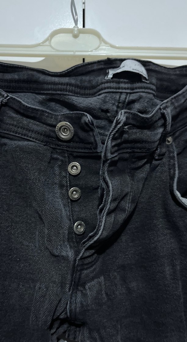 Düğmeli Siyah Bağcıklı Rock Punk Kot - Görsel 3