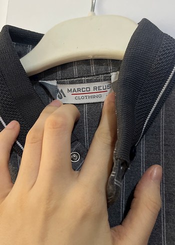 Düğmeli Gri Çizgili Erkek Polo Tişört - Görsel 4