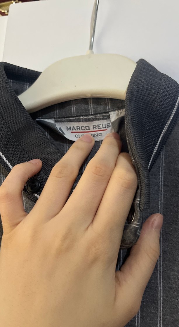 Düğmeli Gri Çizgili Erkek Polo Tişört - Görsel 5