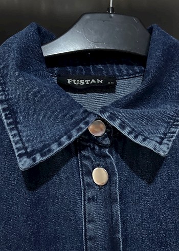 Düğmeli Lacivert Uzun Denim Elbise - Görsel 5