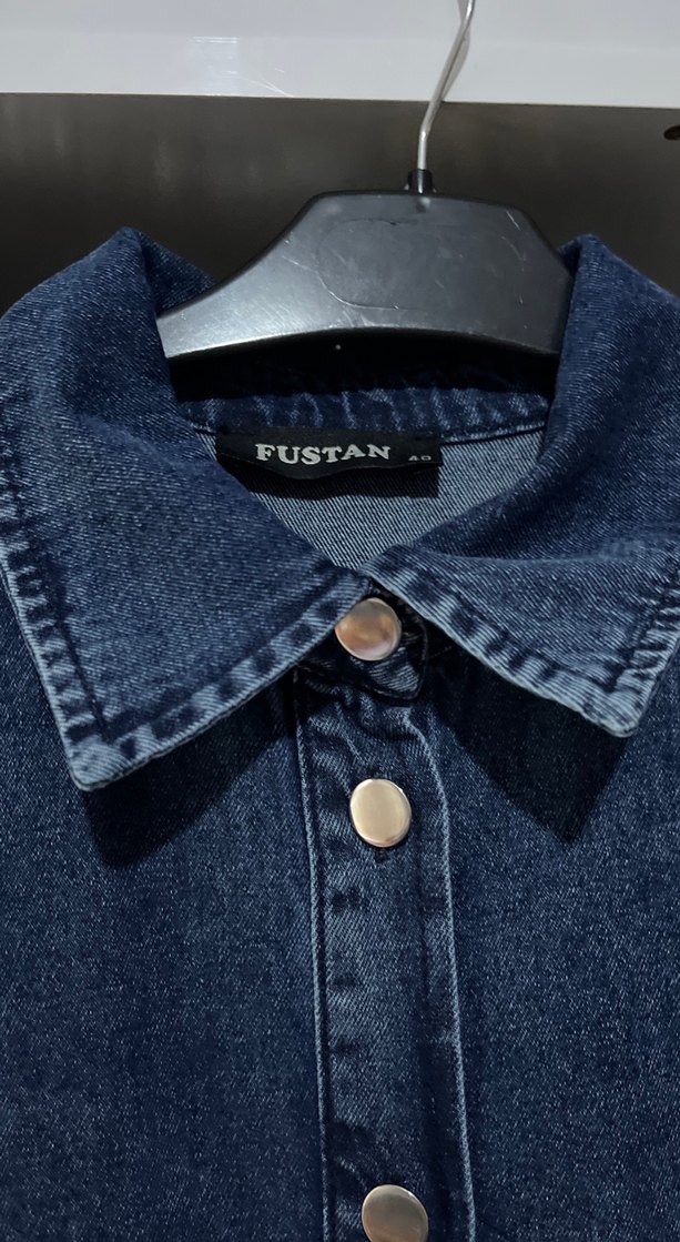 Düğmeli Lacivert Uzun Denim Elbise - Görsel 5