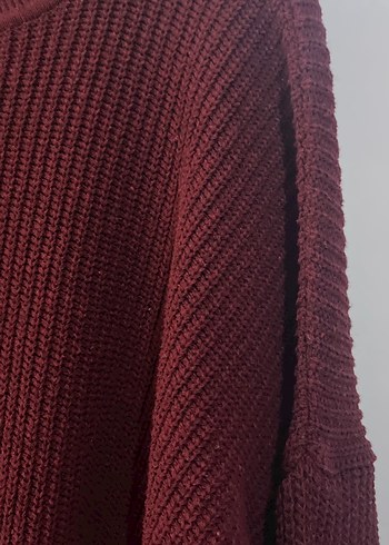 Bordo Kadın Örgü Triko Kazak - Görsel 5