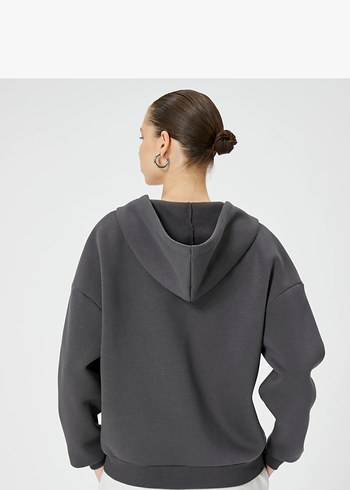 Gri Kadın Kapüşonlu Rahat Eşofman Üstü - Görsel 3