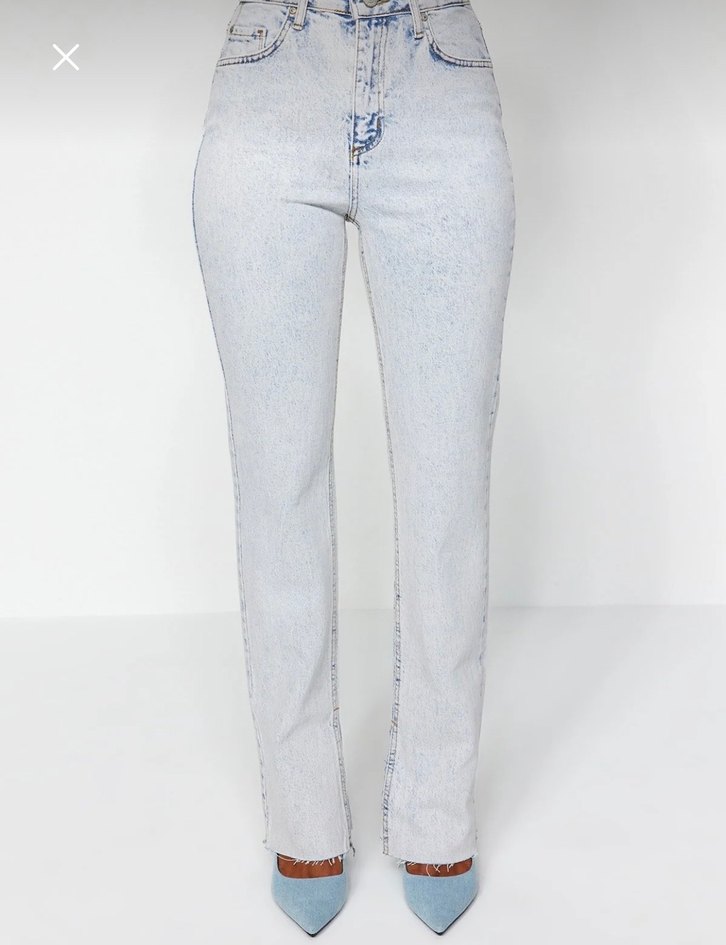 Düğmeli Beyaz Gri Tie-Dye Kadın Denim Pantolon - Görsel 2