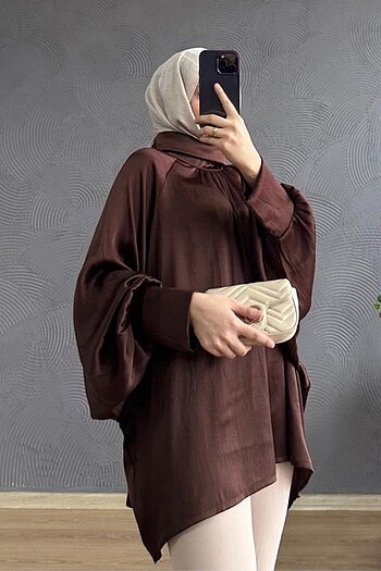 Kahverengi Saten Tunik