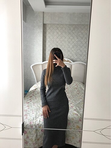 Balıkçı yaka desenli kalem elbise