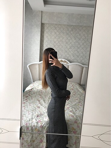 m Beden Balıkçı yaka desenli kalem elbise