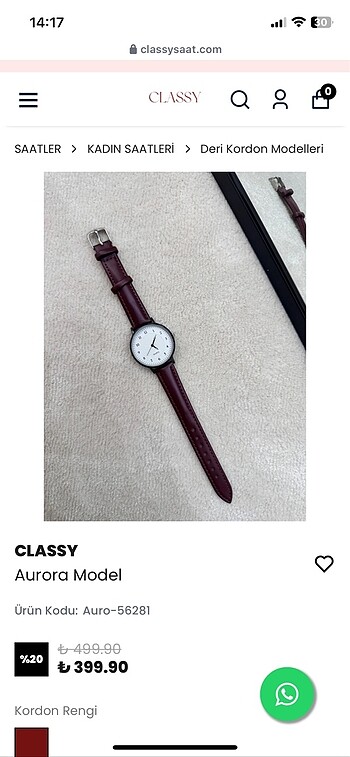 Classy Bordo Deri Kordon Saat