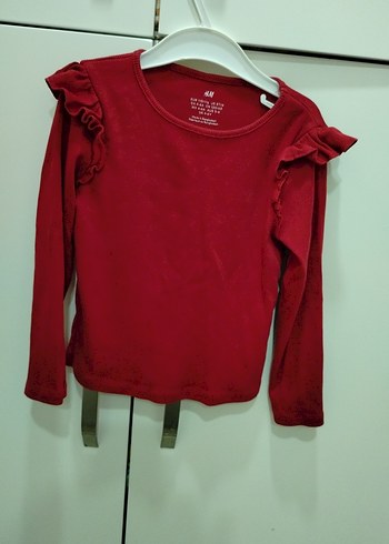 H&M Kız Çocuk Kırmızı Uzun Kollu Fırfırlı Bluz