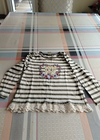 Dantel Detaylı Gri Kız Çocuk Uzun Kollu Tişört - Görsel 5