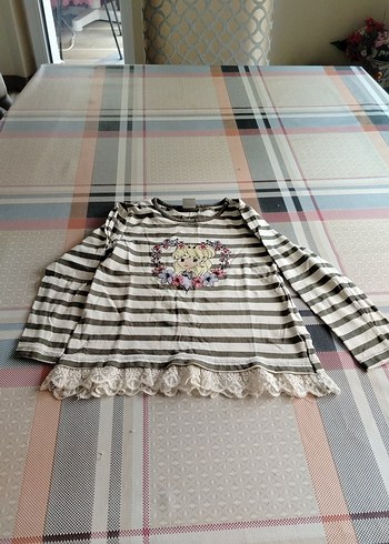 Dantel Detaylı Gri Kız Çocuk Uzun Kollu Tişört - Görsel 2