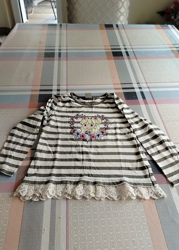 Dantel Detaylı Gri Kız Çocuk Uzun Kollu Tişört - Görsel 4