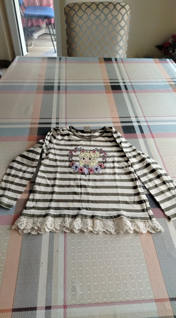 Dantel Detaylı Gri Kız Çocuk Uzun Kollu Tişört - Görsel 5