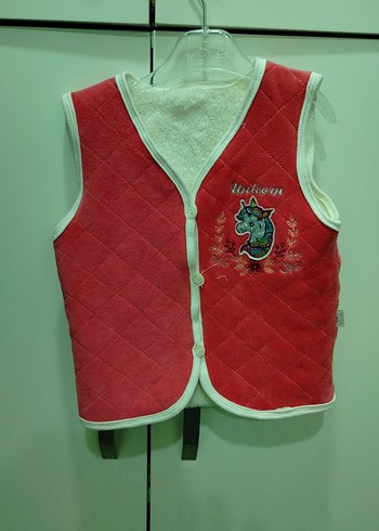 Kız Çocuk Düğmeli Kırmızı Yelek - Görsel 2