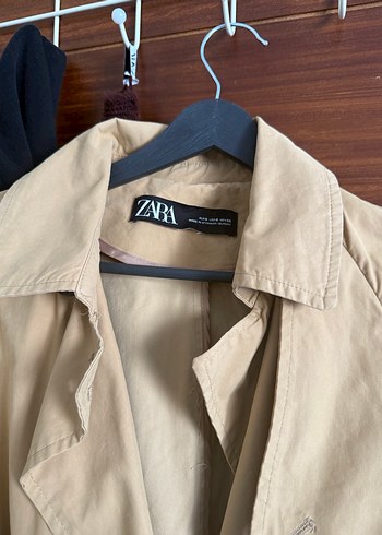 Zara Bej Midi Kadın Trençkot - Düğmeli, Keten