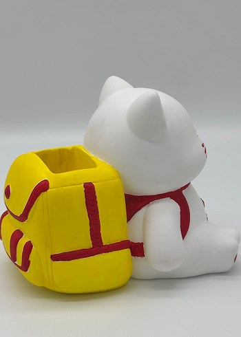 Renkli Beyaz Kedi Kalemlik - Görsel 3