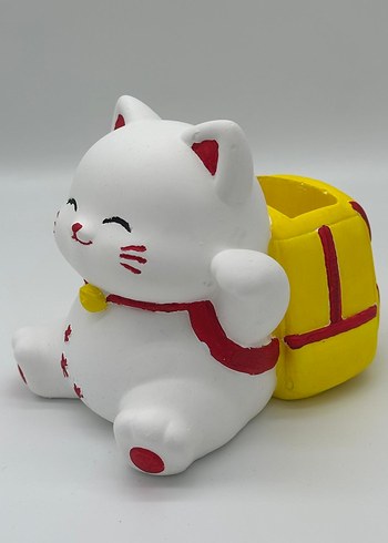 Renkli Beyaz Kedi Kalemlik - Görsel 2