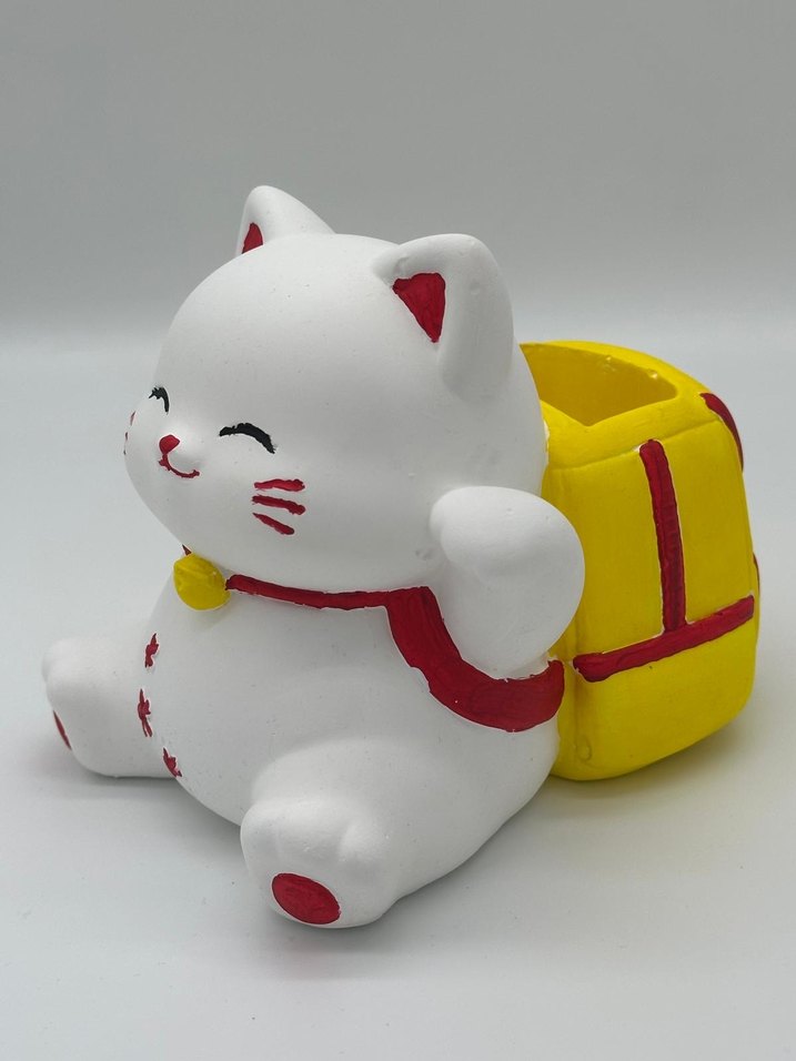 Renkli Beyaz Kedi Kalemlik - Görsel 2