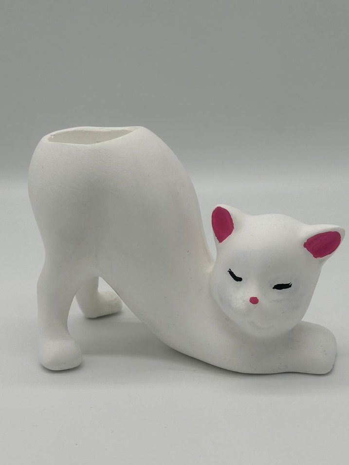 Beyaz Kedi Figürlü Dekoratif Vazo - Görsel 2
